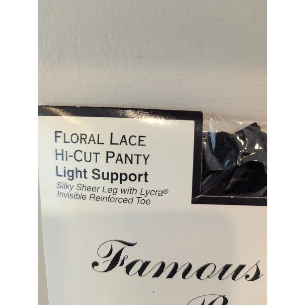 NEW!! Famous Makers Lace Top Nylons Size Med Tall Black Silky Sheer Lycra Vntg